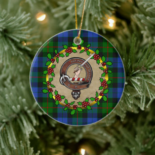 Gunn Clan Badge & Tartan Personalised Xmas Ceramic Ornament