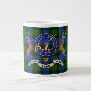Gunn Clan Badge w/Tartan & Stags Large Coffee Mug