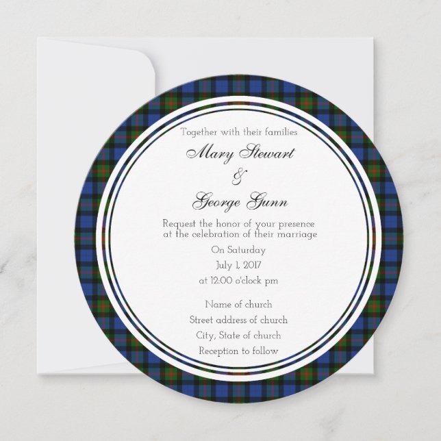 Gunn Scottish Wedding Round Invitation (Front)