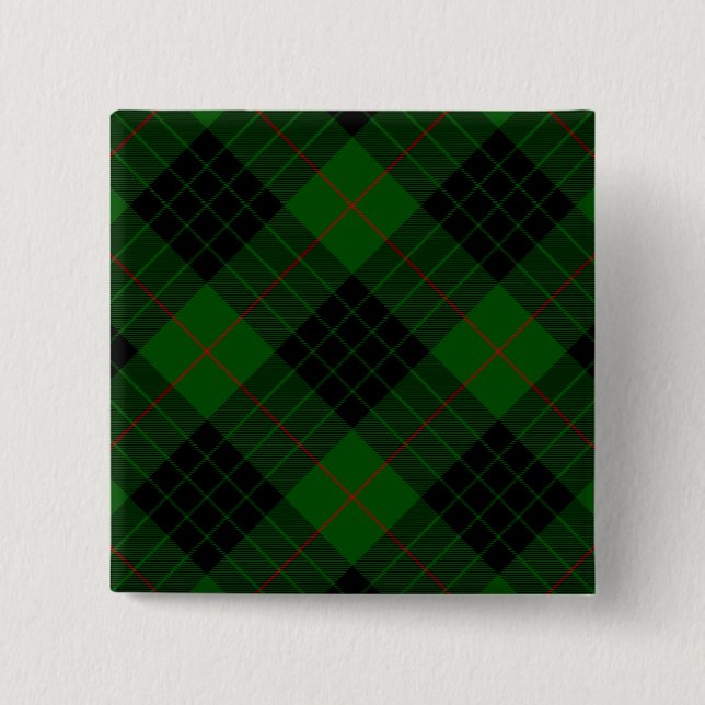 Gunn tartan green black plaid 15 cm square badge (Front)