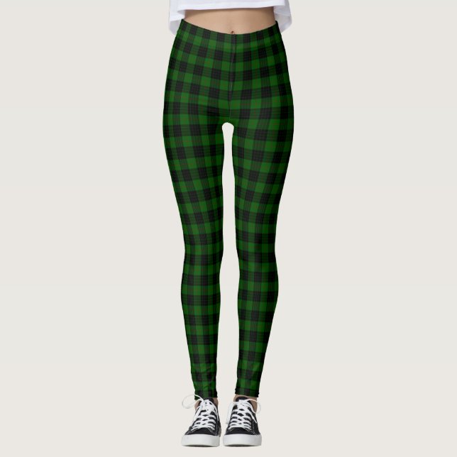 Gunn tartan green black plaid leggings (Front)