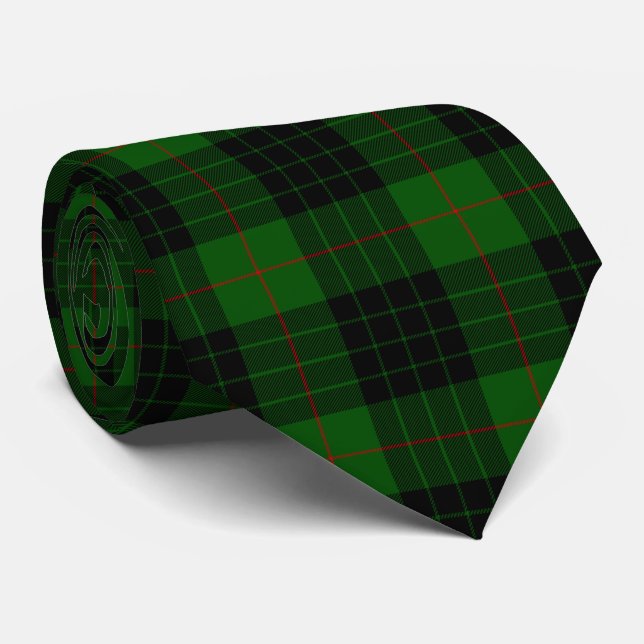 Gunn tartan green black plaid tie (Rolled)