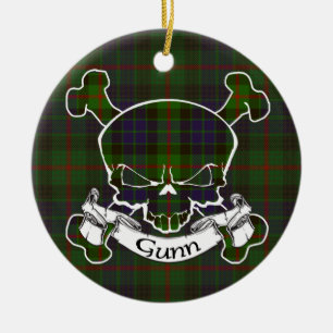 Gunn Tartan Skull Ceramic Tree Decoration