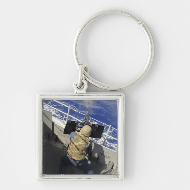 Gunners Mate firing a 50 calibre machine gun Key Ring (Front)