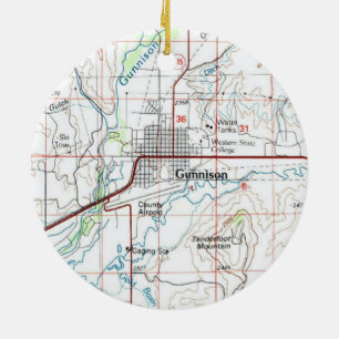 Gunnison CO Topo Map Ceramic Ornament