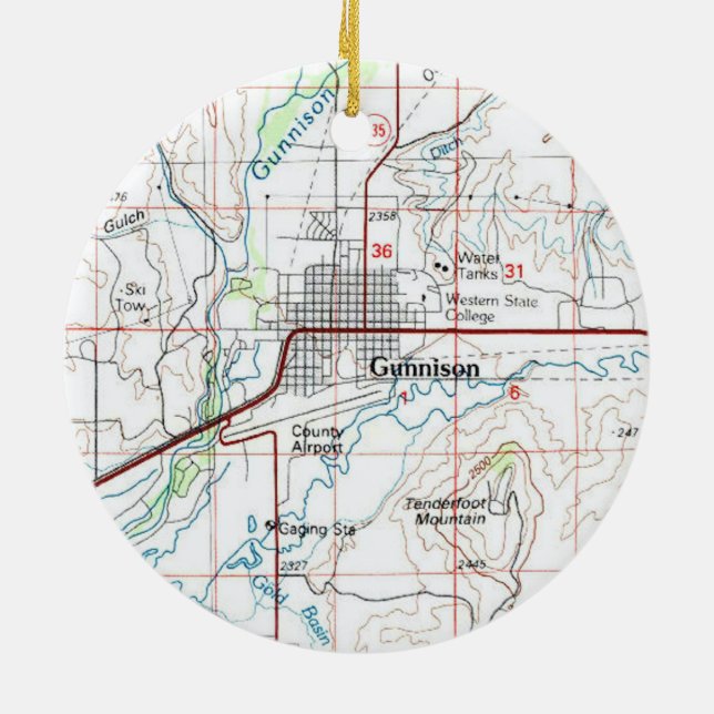 Gunnison CO Topo Map Ceramic Ornament (Back)