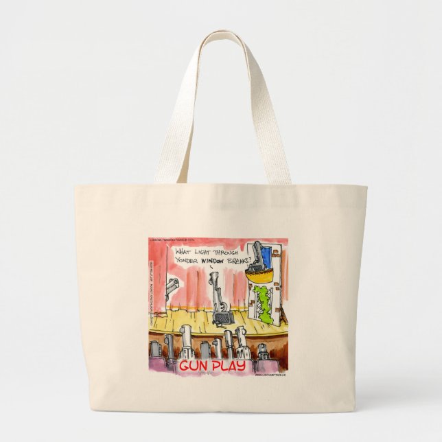 GunPlay Funny Cartoon Large Tote Bag (Front)