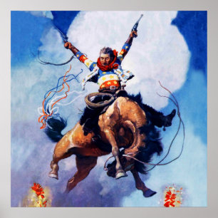 “Guns Ablazing” Western Art by NC Wyeth Poster