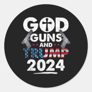 Guns And Trump 2024 Usa American Flag  Classic Round Sticker