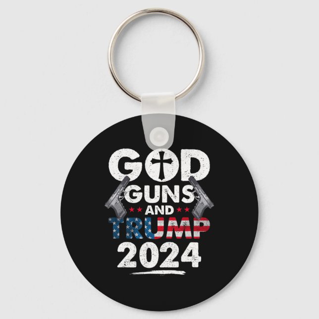 Guns And Trump 2024 Usa American Flag  Key Ring (Front)