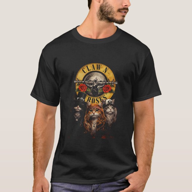 Guns N’ Roses Cat Parody Poster, Claw N Roses Rock T-Shirt (Front)