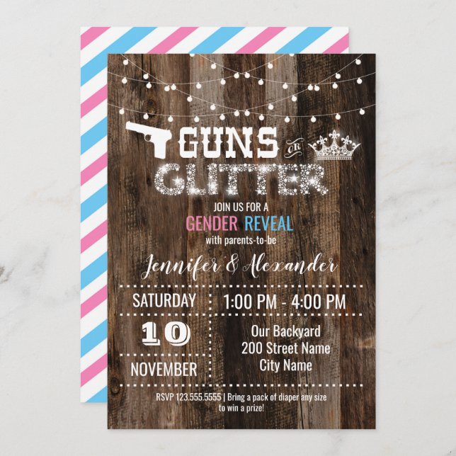Guns or Glitter Gender Reveal Invitation (Front/Back)