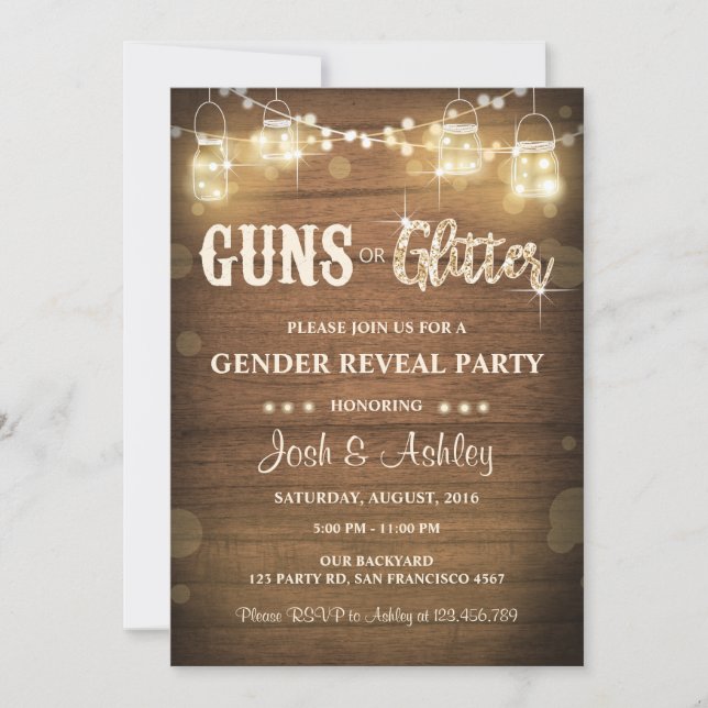 Guns or Glitter Gender Reveal Invitation Rustic (Front)