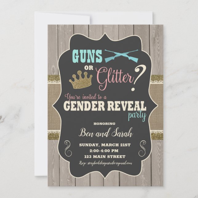 Guns or Glitter Gender Reveal Invitations (Front)