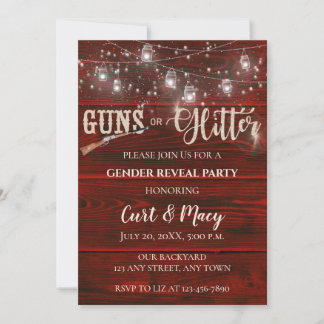 Guns or Glitter Gender Reveal Party Invitation