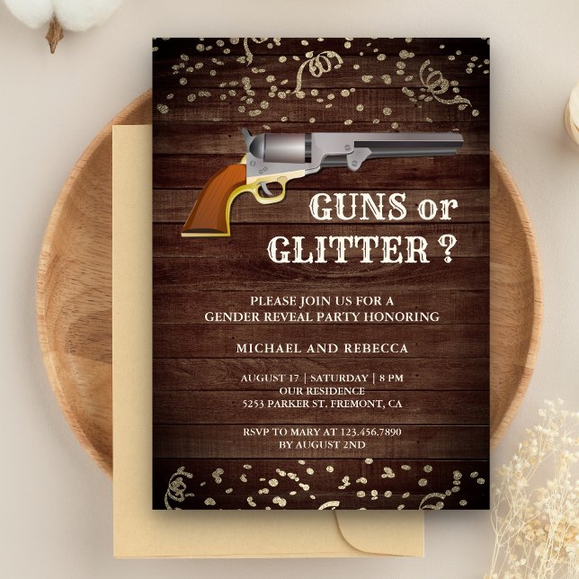 Guns or Glitter Gender Reveal Party Invitation (Creator Uploaded)