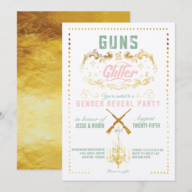 Guns or Glitter Gender Reveal Party Invitation (Front/Back)