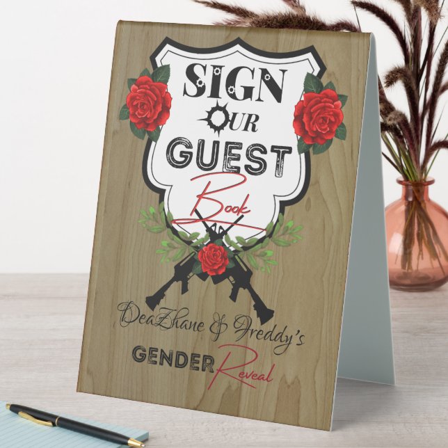 Guns or Roses Gender Reveal Baby Shower Guestbook (In SItu (Table))