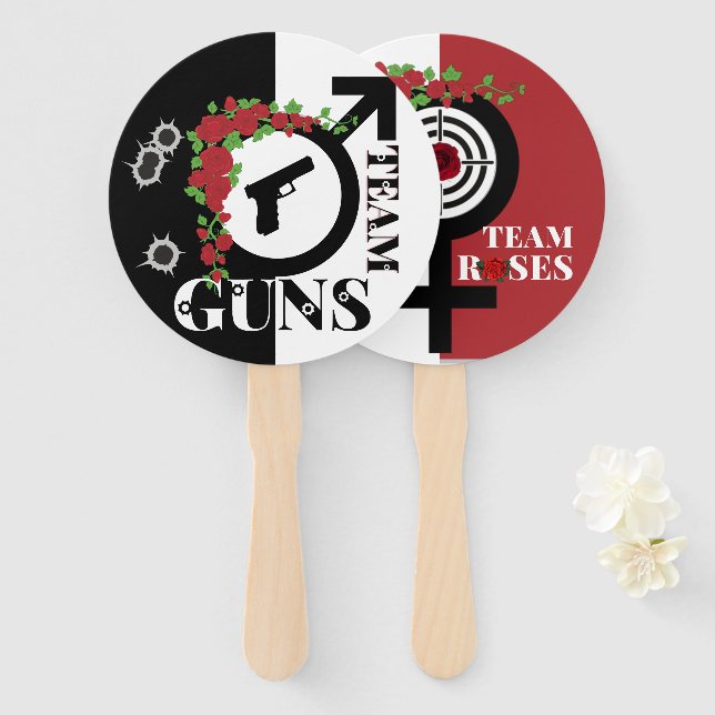 Guns or Roses Gender Reveal Baby Shower| Team GUNS Hand Fan (Front and Back)