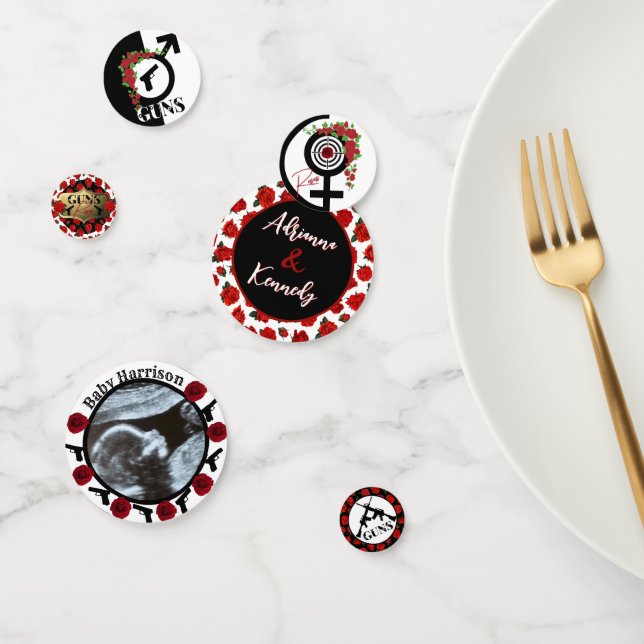 Guns or Roses Gender Reveal Custom Name & Photo Confetti (Group)