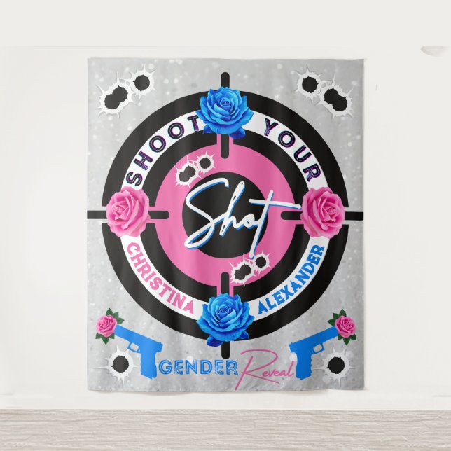 Guns or Roses Gender Reveal Shoot your Shot Tapestry (Front)