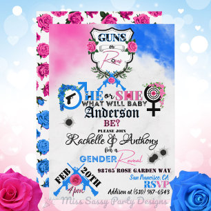 Guns or Roses Pink & Blue Gender Reveal  Invitation
