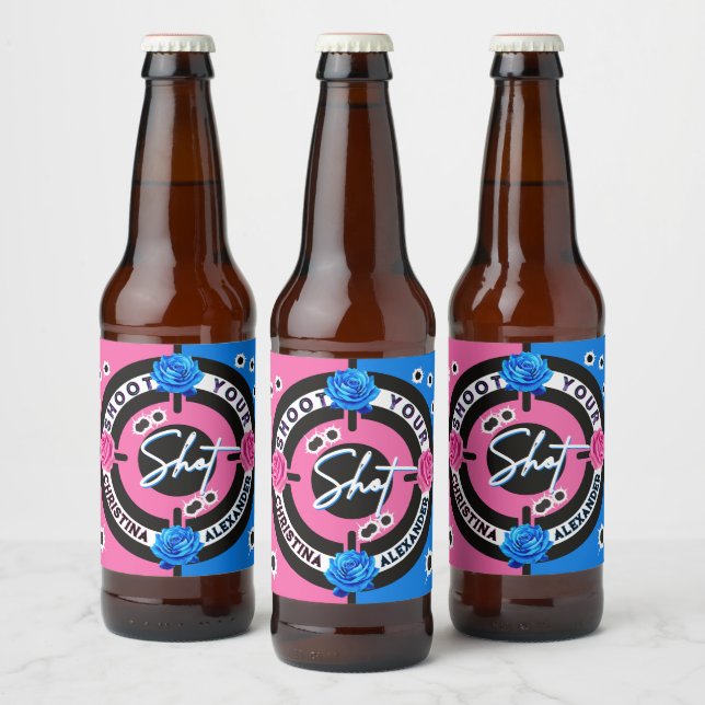 Guns or Roses Pink vs Blue Gender Reveal  Beer Bottle Label (Bottles)