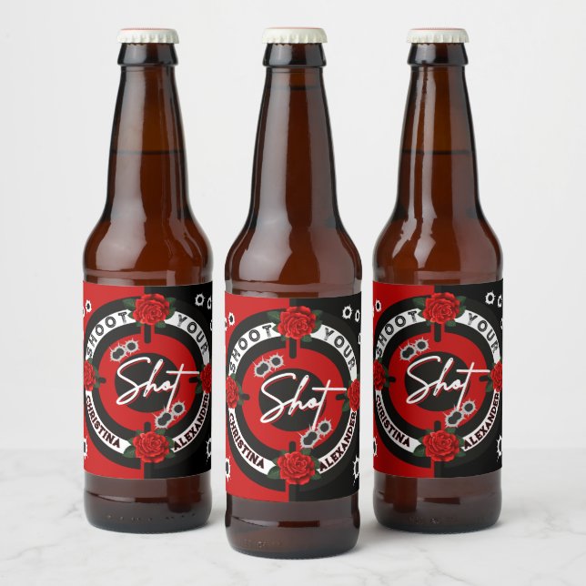 Guns or Roses Red vs Black Gender Reveal  Beer Bottle Label (Bottles)