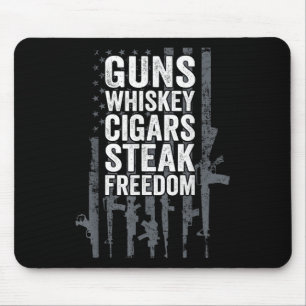 Guns Whiskey Cigars Steak Freedom - Funny Drinking Mouse Pad
