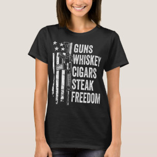 Guns Whiskey Cigars Steak Freedom - USA Flag BBQ F T-Shirt