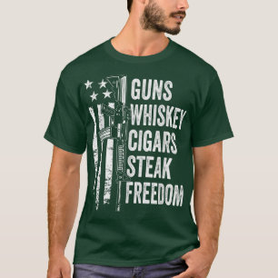 Guns Whiskey Cigars Steak FreedomUSA Flag BBQ Funn T-Shirt