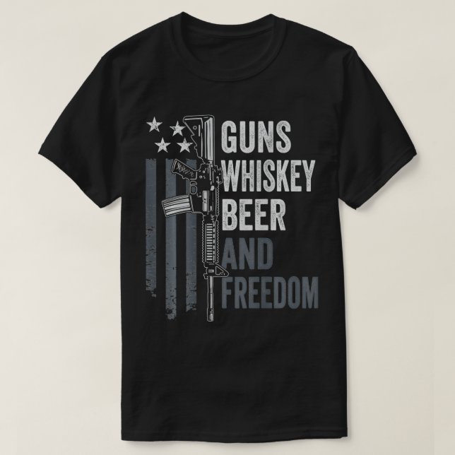 Guns Whisky Beer And Freedom  Funny Drinking Gun ( T-Shirt (Design Front)