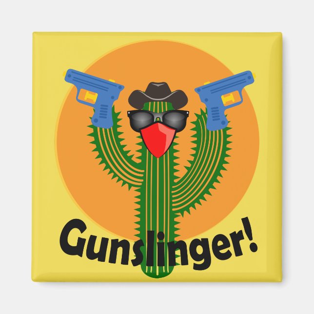 Gunslinger Cactus Design - 2 Inch Square Magnet (Front)