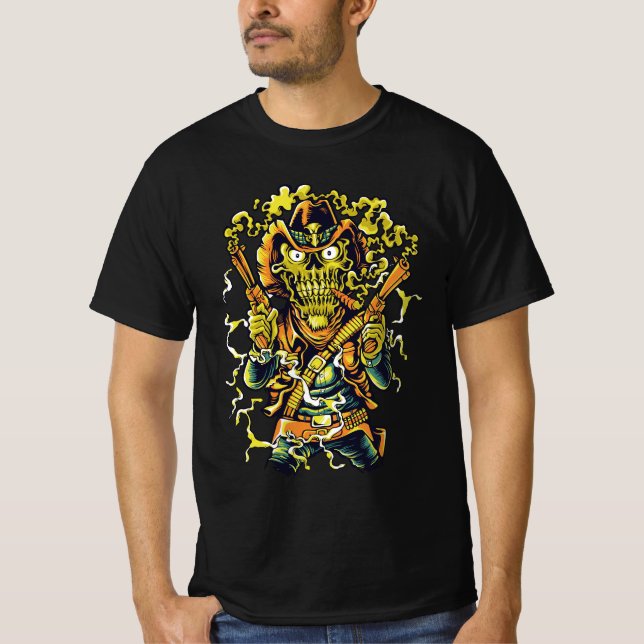 Gunslinger Ghoul – Neon Outlaw Halloween Design T-Shirt (Front)