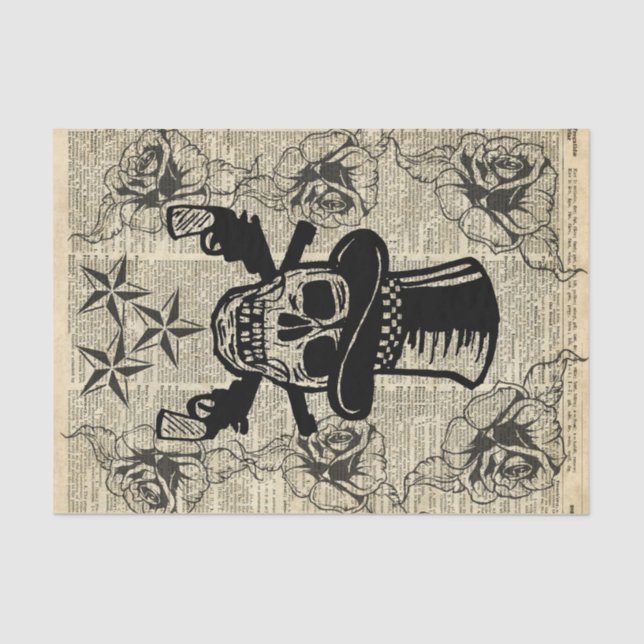 Gunslinger,Happy Skull,Guns,Roses,Gift,Teens,Rock Tissue Paper (Front)