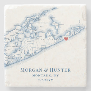 Gurney's Montauk Wedding Favour Long Island NY Map Stone Coaster
