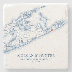 Gurney's Montauk Wedding Favour Long Island NY Map Stone Coaster