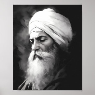 Guru Nanak Portrait - Black and White Sikh Poster