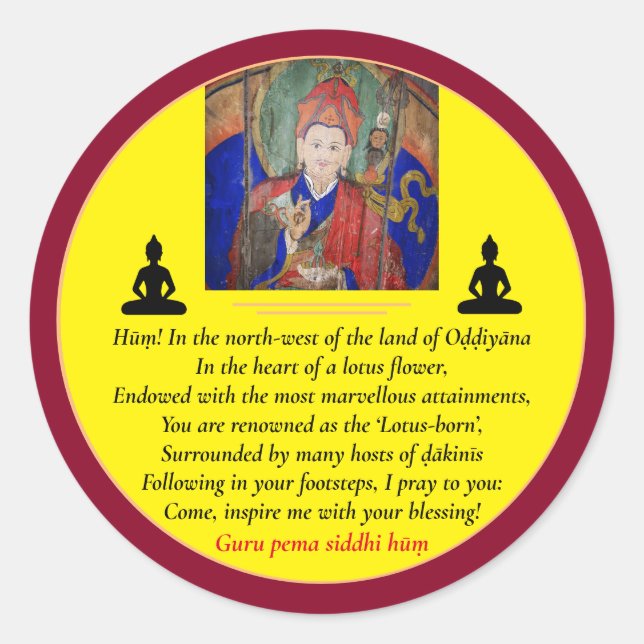 Guru Rinpoche & Seven Line Prayer /Padmasambhava Classic Round Sticker (Front)