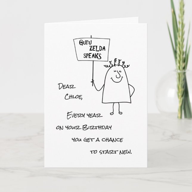 Guru Zelda Speaks Happy New Birthday Year Greeting Holiday Card (Front)