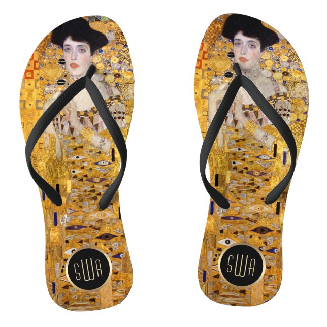 Gustav Klimt Adele Portrait in Gold with Monogram Thongs (Footbed)