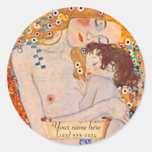 Gustav Klimt Ages of Woman Bookplate Classic Round Sticker