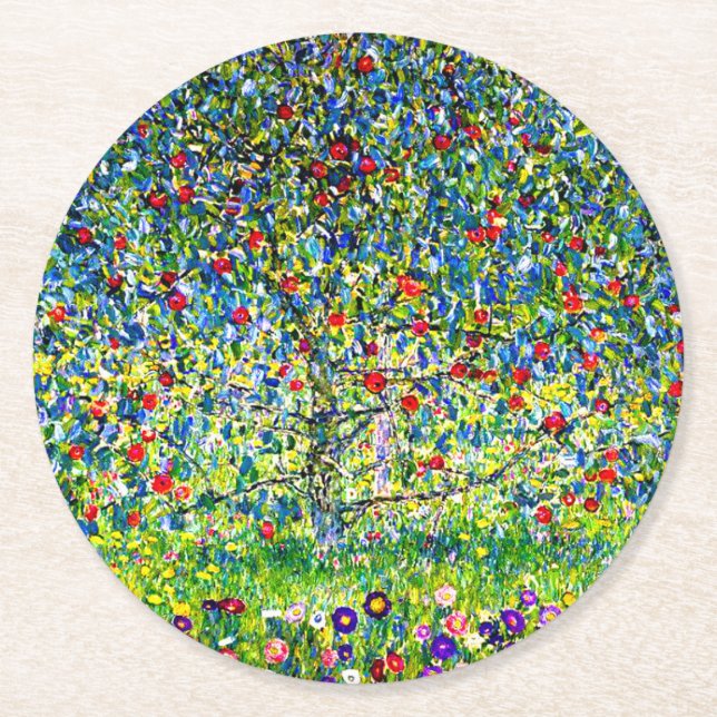 Gustav Klimt Apple Tree Round Paper Coaster (Front)