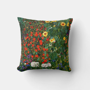 Gustav Klimt art - Farm Garden with Sunflowers Cushion