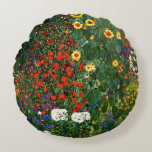 Gustav Klimt art - Farm Garden with Sunflowers Round Cushion<br><div class="desc">Gustav Klimt art - Farm Garden with Sunflowers throw pillow.</div>