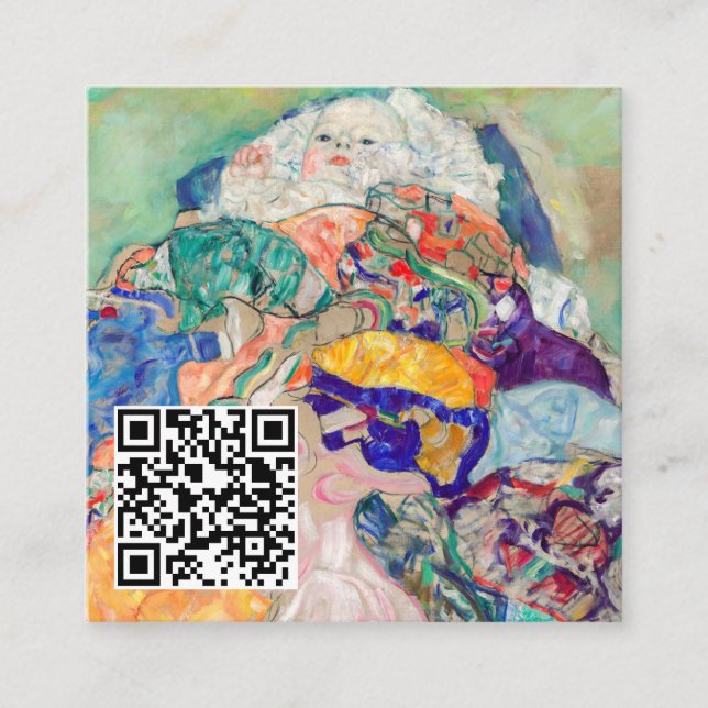 Gustav Klimt - Baby / Cradle - QR Code Square Business Card (Front)
