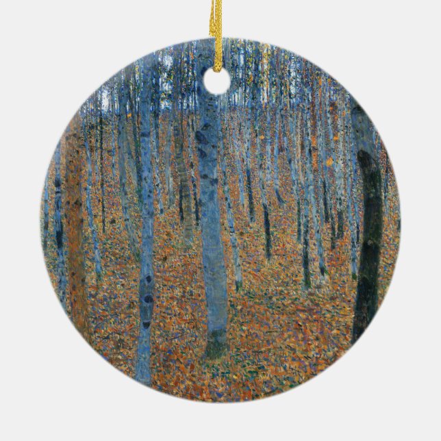 Gustav Klimt Beech Tree Forest Grove Ceramic Ornament (Back)