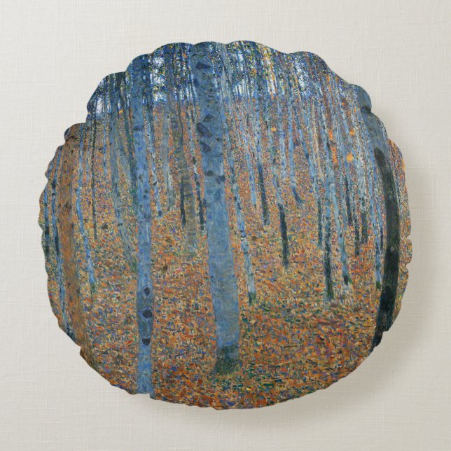Gustav Klimt Beech Tree Forest Grove Round Cushion (Front)