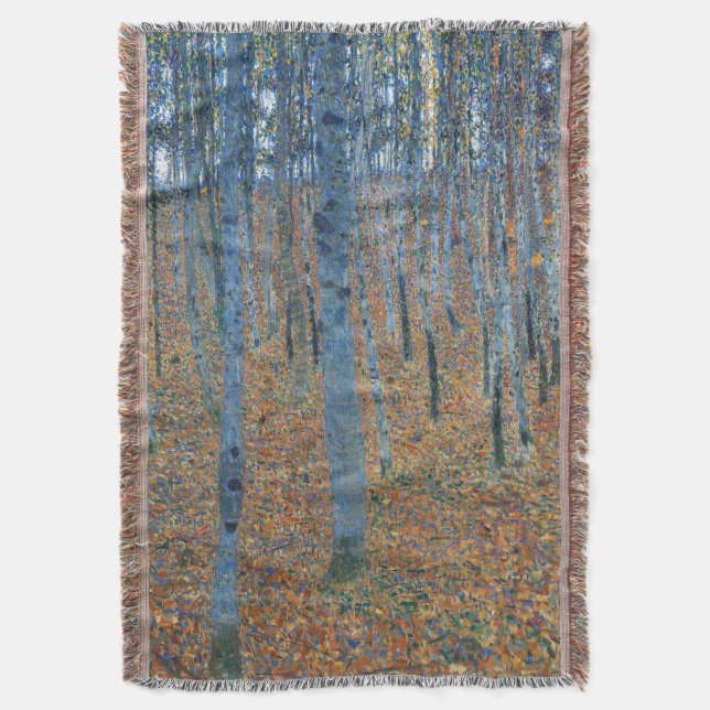 Gustav Klimt Beech Tree Forest Grove Throw Blanket (Front Vertical)