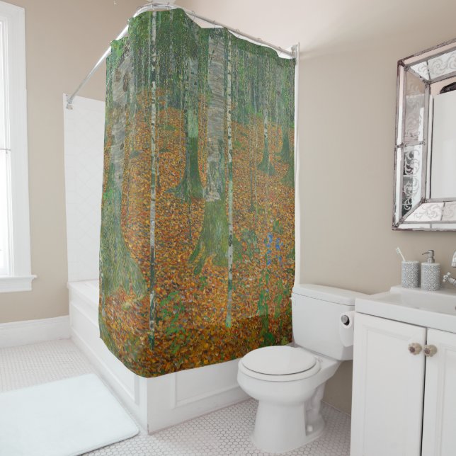 Gustav Klimt - Birch Forest Fine Art Shower Curtain (In Situ)